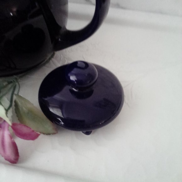 VTG CROWN STONEWARE TEAPOT DARK NAVY - Picture 5 of 5